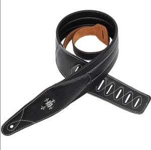 Cb Logo Leather Padded Black Guitar Strap for Electric Acoustic Guitar Bass New - virtualelectronicsstore.com