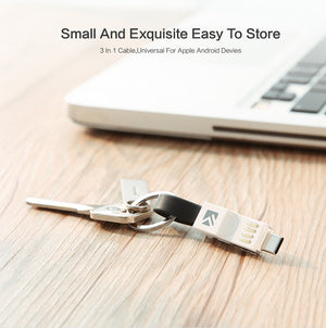FLOVEME 3 in 1 USB Cable Micro USB Type C Cable For Lightning Cable For iPhone Samsung 2A Mini Keychain Charger Charging Cables - virtualelectronicsstore.com