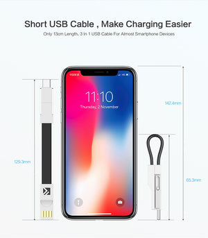FLOVEME 3 in 1 USB Cable Micro USB Type C Cable For Lightning Cable For iPhone Samsung 2A Mini Keychain Charger Charging Cables - virtualelectronicsstore.com