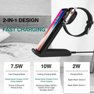 wireless charger For iPhone Xs Max Xiaomi Samsung 2 in 1 Fast Wireless Charger Charging Stand Dock For Apple Watch iWatch - virtualelectronicsstore.com