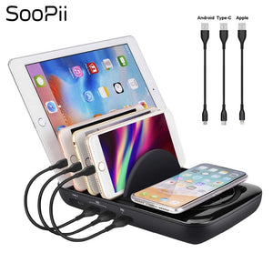 fast charger Multi port charging station with wireless and 3 pcs cables for iPhone Samsung Huawei Xiaomi - virtualelectronicsstore.com
