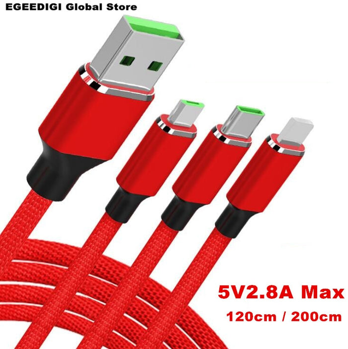 3in1 8Pin USB Type C Micro USB Multi Cable For iPhone 8 X 7 6 6S Plus Samsung Nokia USB Fast Charging Cables Nylon Cord